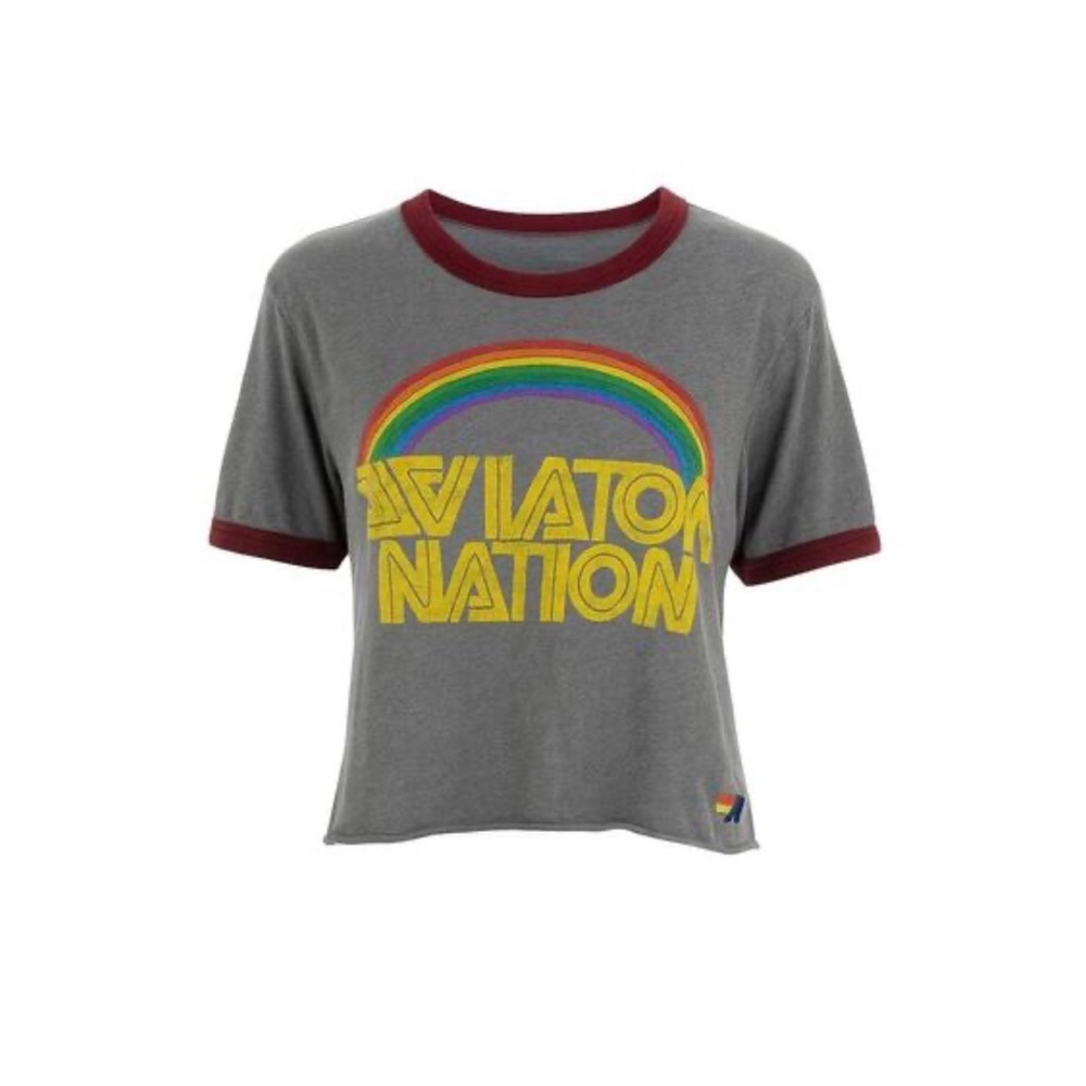 Aviator Nation vintage rainbow ringer tee